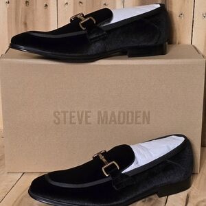 STEVE MADDEN Mens 7.5 M Aahron Black Velvet Antique Goldtone Horsebit Dress Shoe